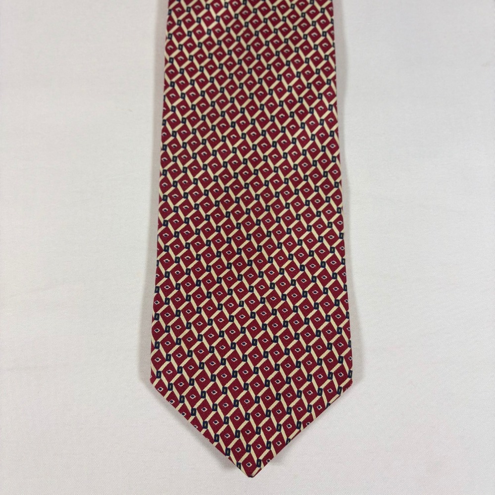 Sterling & Hunt Mens Red Silk Geometric Diamond Pattern Necktie Formal Business
